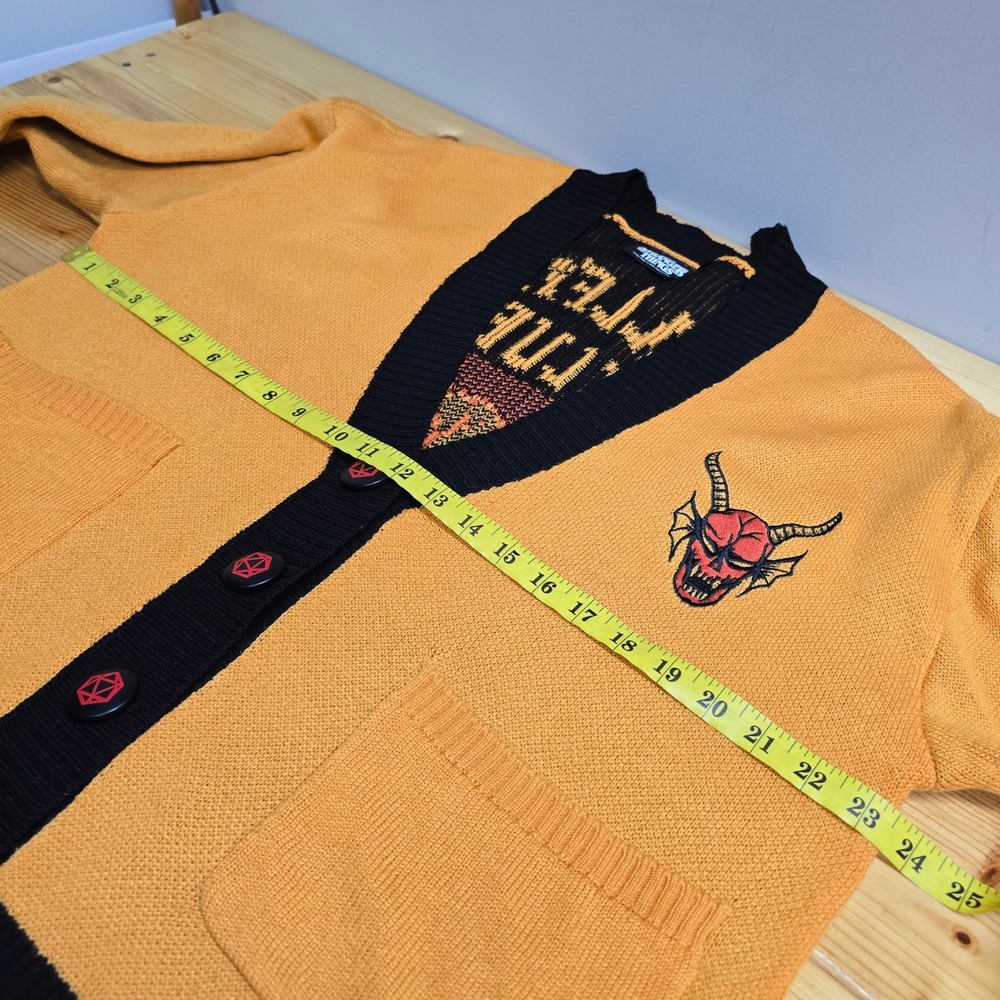 Netflix Stranger Things Hellfire Club Women Medium Yellow Cardigan Graphic - Picture 8 of 11